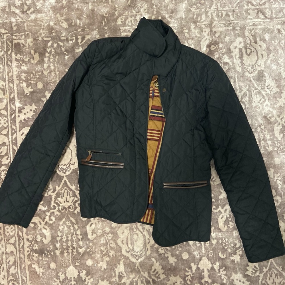 Ralph Lauren QUILTED JACKET BLACK &BROWN DETAIL XS - Picture 2 of 4